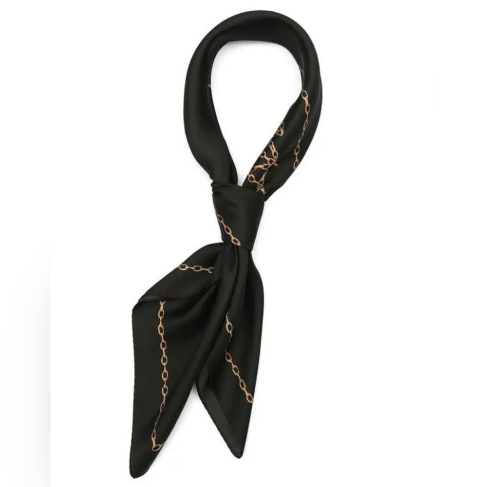AllSaints Silk‎ Chain Link Black and Gold Scarf - Picture 3 of 3